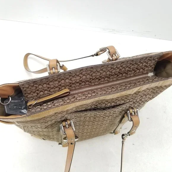 Coach Brown and Tan Jacquard Shoulder Bag - Picture 4 of 16